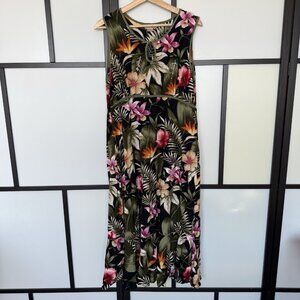 Island Tropics Resort Wear Women’s Hawaiian Midi Dress SZ L Beachy Floral